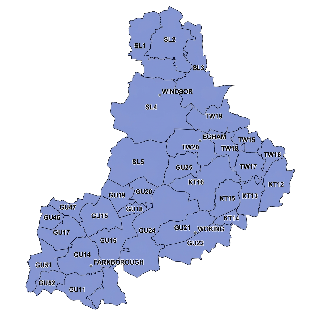 Map showing the areas covered by our Sunninghill team
